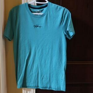 Hollister Women's Teal Crewneck Tee with Script Logo